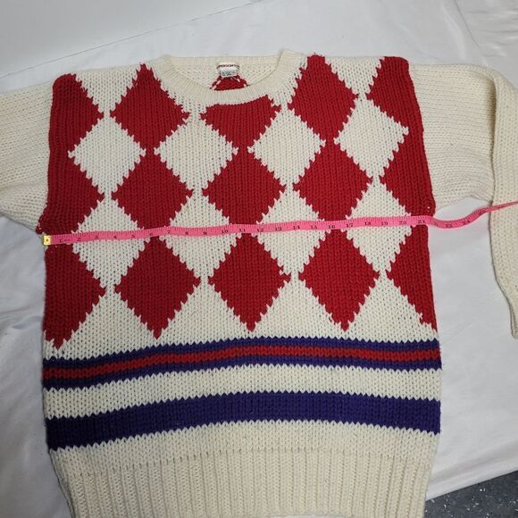 VINTAGE 90s diamond print chunky oversized grandpa sweater L - Picture 9 of 9